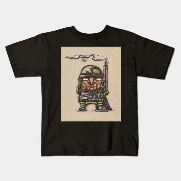 Soldier with his riffle illustration Kids T-Shirt by bernardojbp